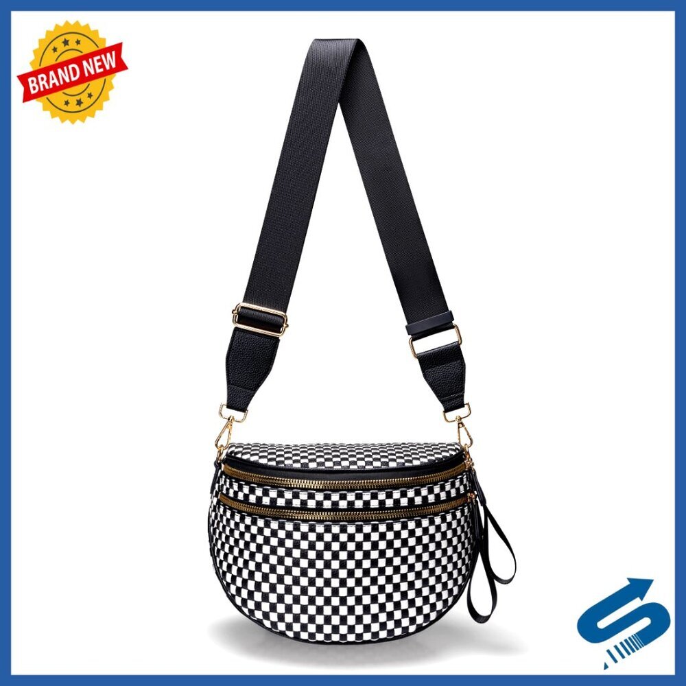 Woven Crossbody Fanny Pack Adjustable Strap Double Zip Travel Bag